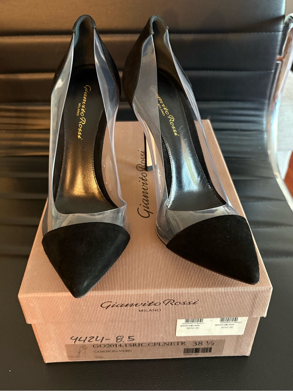 Gianvito Rossi Black Suede & Clear PVC Pointed Toe Pumps